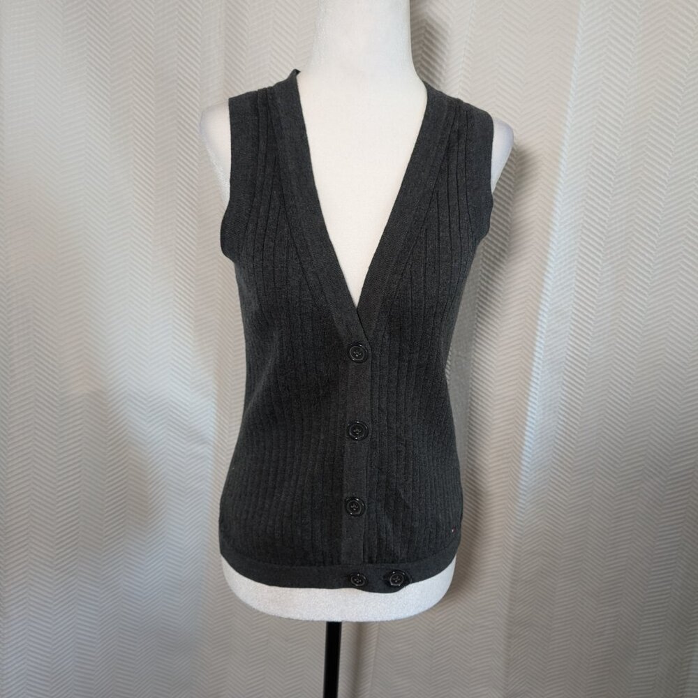 Tommy Hilfiger Grey Sweater Vest Cotton Wool Blend Small Dark Academia Preppy